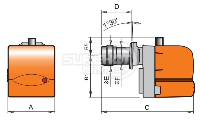 百得BTG28燃燒器 外型尺寸圖