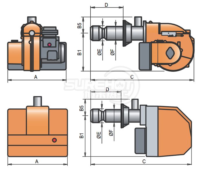 百得SPARK GAS30W燃燒器外型尺寸圖